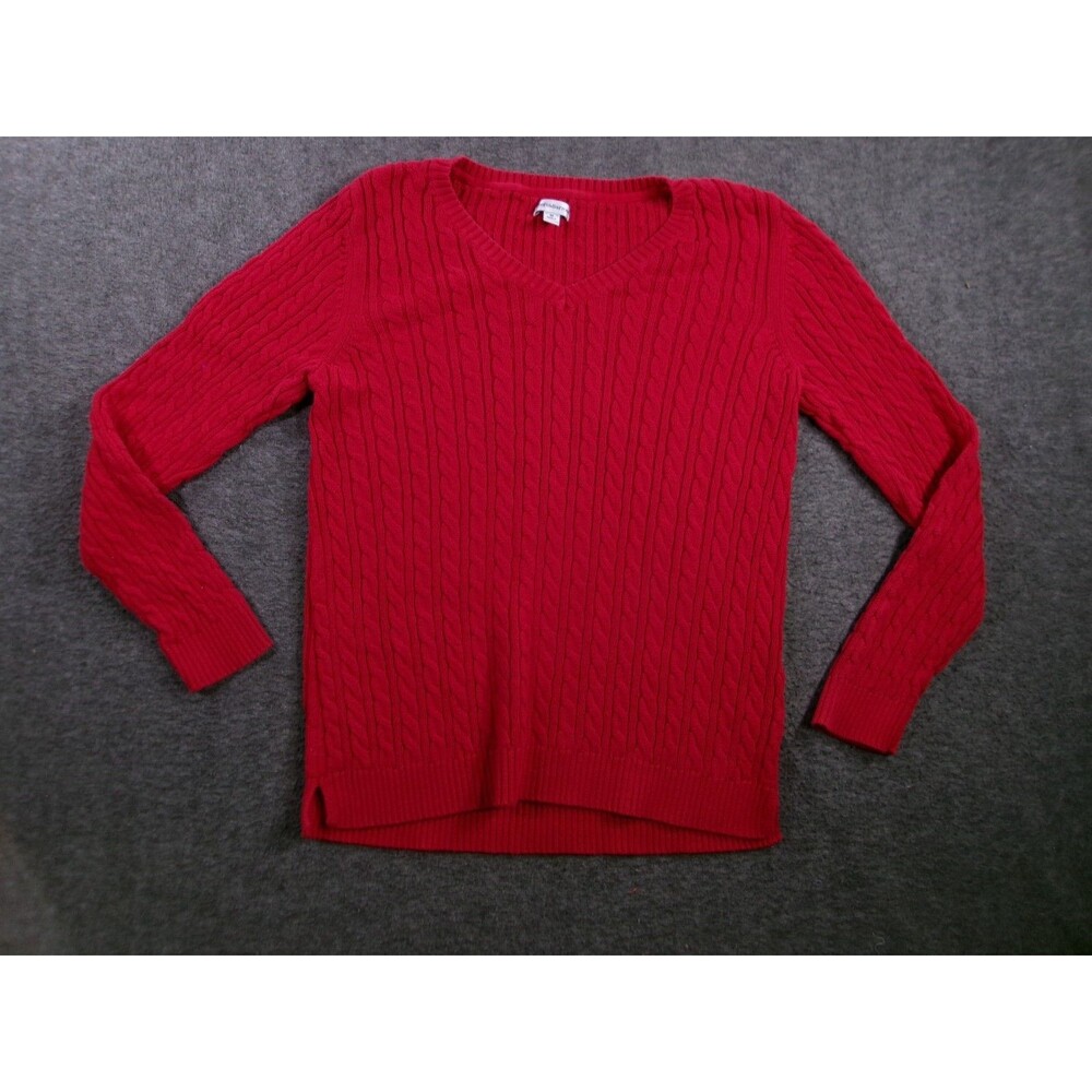 Croft Barrow Sweater Women Medium Red V Neck Cable Knit Causal Cozy Lounge